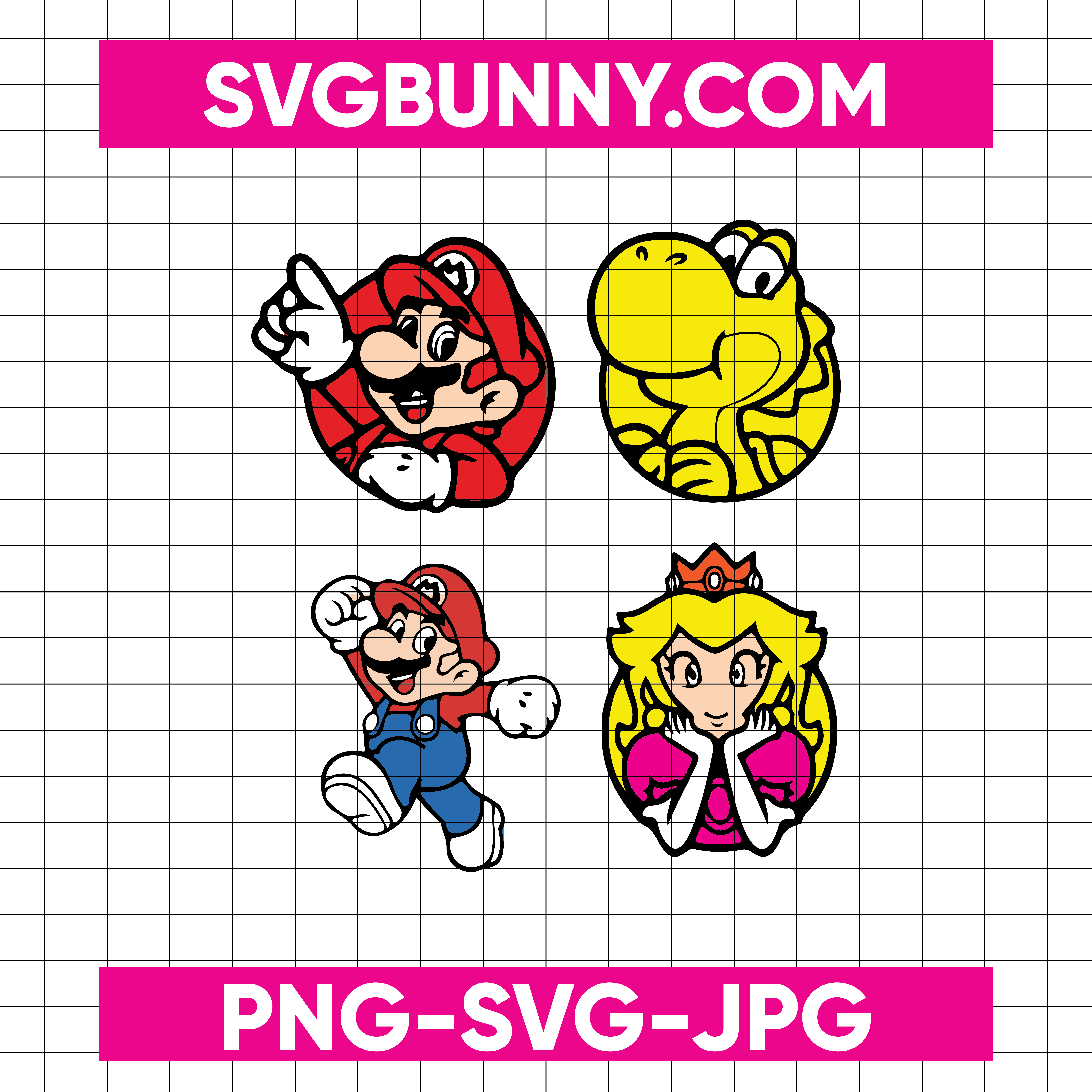 Super Mario Friends Cricut SVG, Princess Peach SVG Images, Toad Cricut SVG, Yoshi SVG Files