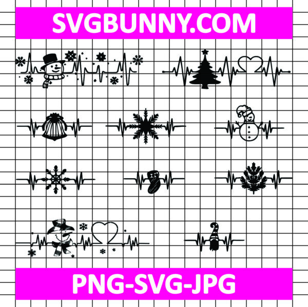 All In One Christmas Heartbeat SVG, DXF, PNG, EPS, JPG Bundle | Cute Winter Shirt Designs - Image 2