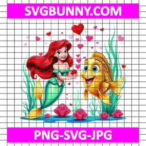 Ariel and Flounder Valentines Day SVG, Ariel and Flounder SVG, Disney Princess SVG