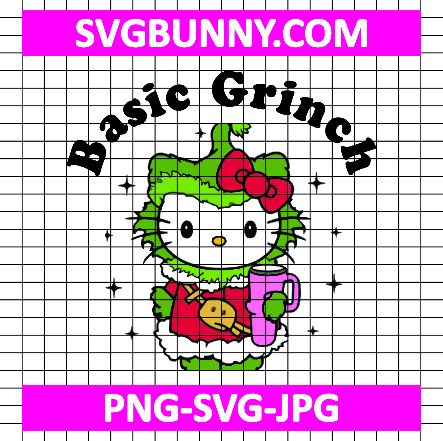 Basic Grinch Hello Kitty SVG, Christmas SVG, Halloween SVG, Grinchmas Hello Kitty SVG, Kawaii SVG, Cricut Silhouette Vector Cut File