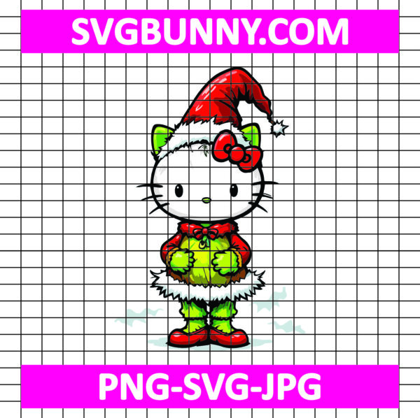 Grinch Hello Kitty SVG, Christmas SVG, Grinchmas Hello Kitty SVG, Kawaii SVG, Cricut Silhouette Vector Cut File