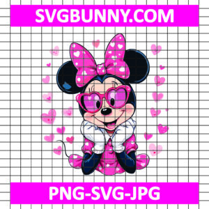 Minnie Day Ears Girl Valentine SVG, Minnie Glasses SVG, Valentines Day SVG, Mickey Mouse SVG