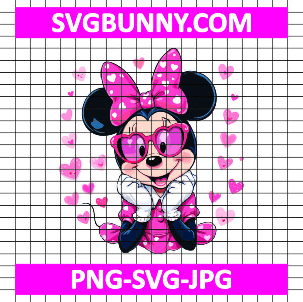 Minnie Day Ears Girl Valentine SVG, Minnie Glasses SVG, Valentines Day SVG, Mickey Mouse SVG