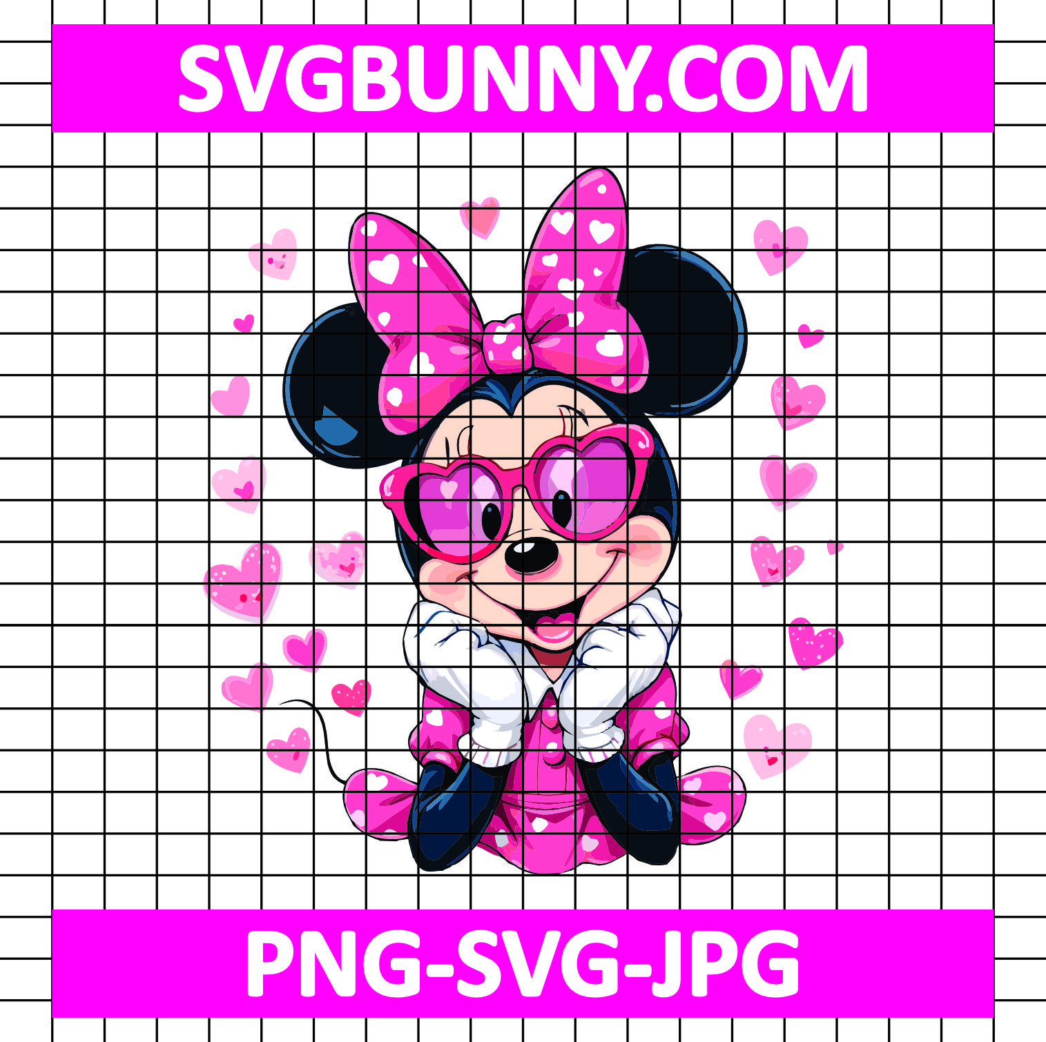 Minnie Day Ears Girl Valentine SVG, Minnie Glasses SVG, Valentines Day SVG, Mickey Mouse SVG