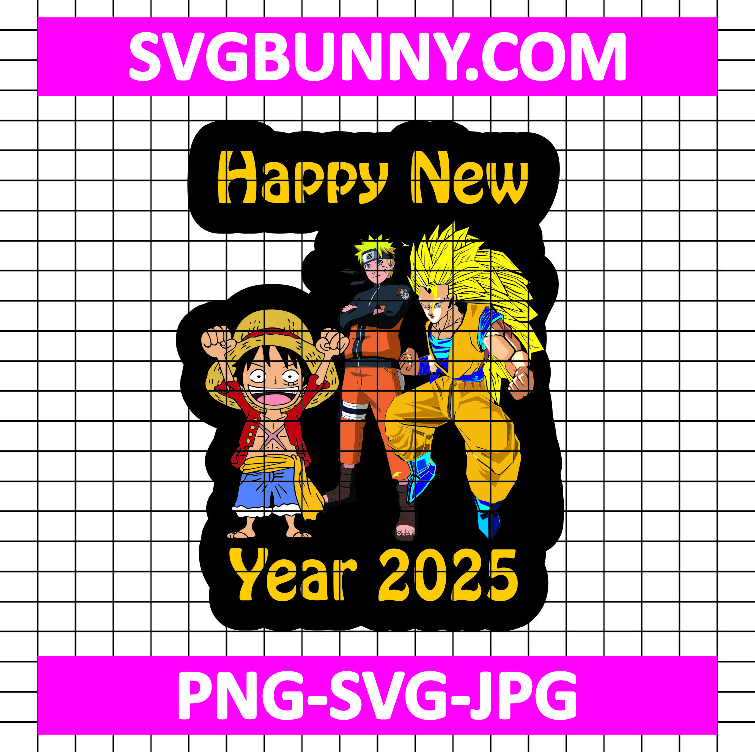 Naruto, One Piece & Dragon Ball Z Happy New Year 2025 SVG, Anime SVG, Luffy SVG My Hero Academia & Demon Slayer Happy New Year SVG Naruto, One Piece & Dragon Ball Z Happy New Year 2025 SVG, Anime SVG, Luffy SVG
