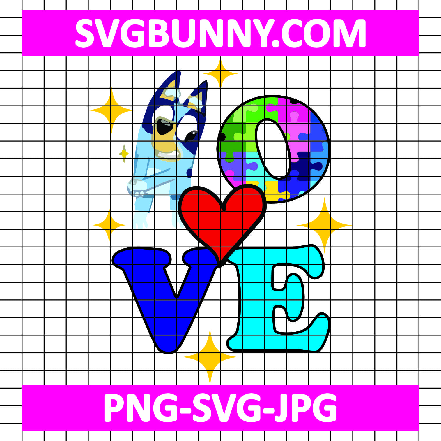 Bluey loves Autism SVG, Bluey SVG, Bluey Heart SVG Bluey Cartoon Autism SVG Bluey loves Autism SVG, Bluey SVG, Bluey Heart SVG