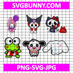Horror Sanrio Onegai My Melody Bundle SVG, Kuromi Horror Characters SVG, Halloween SVG, My Melody Horror Characters Bundle SVG
