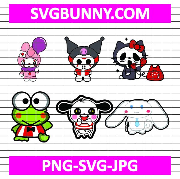Horror Sanrio Onegai My Melody Bundle SVG, Kuromi Horror Characters SVG, Halloween SVG, My Melody Horror Characters Bundle SVG