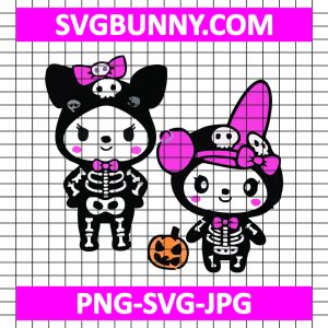 Kuromi And My Melody Halloween SVG, Kuromi And My Melody Cosplay Skeleton Halloween SVG