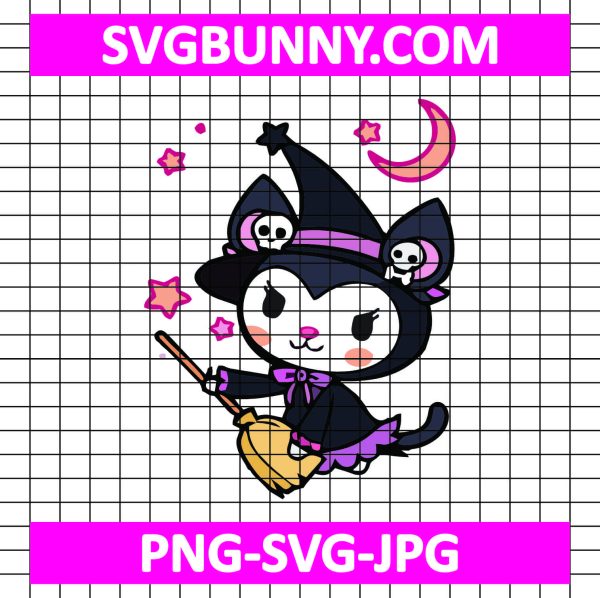 Kuromi Witch Halloween SVG, Sanrio Cartoon Halloween SVG, Halloween Kuromi Cosplay Witch SVG